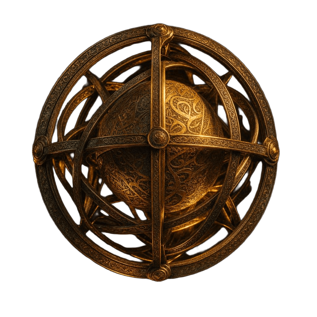 Golden sacred sphere with Arabic calligraphy — the symbol of the Djinns of the 21st Century course